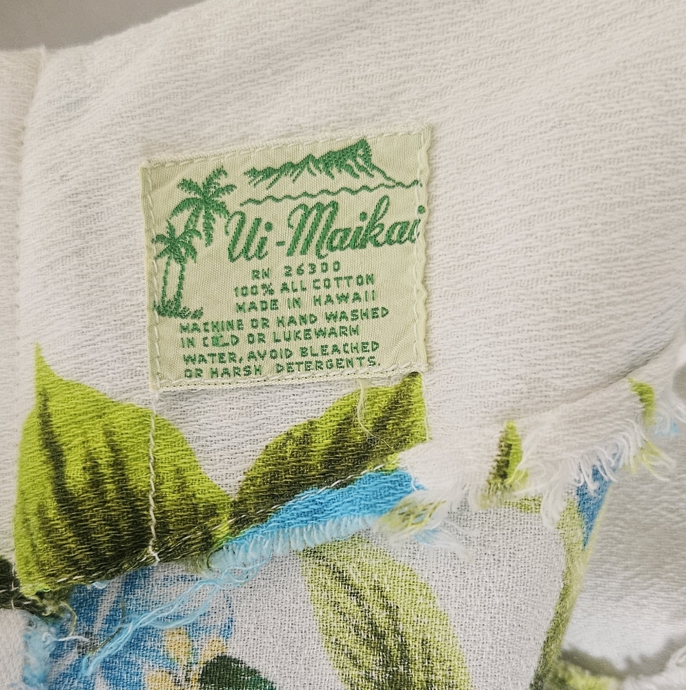 🌺 Ui-Maikai VTG Hibiscus + Plumeria Floral Maxi Dress Blue/White - Picture 5 of 8